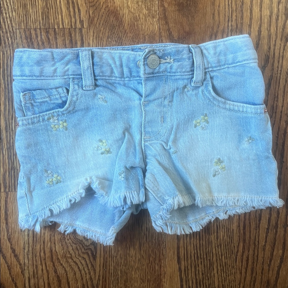 Cat and Jack Light Blue Denim Shorts with Floral Embroidery | size 4